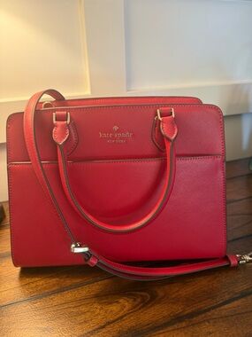 kate spade New York Cherry Red Saffiano Satchel with Gold Accents